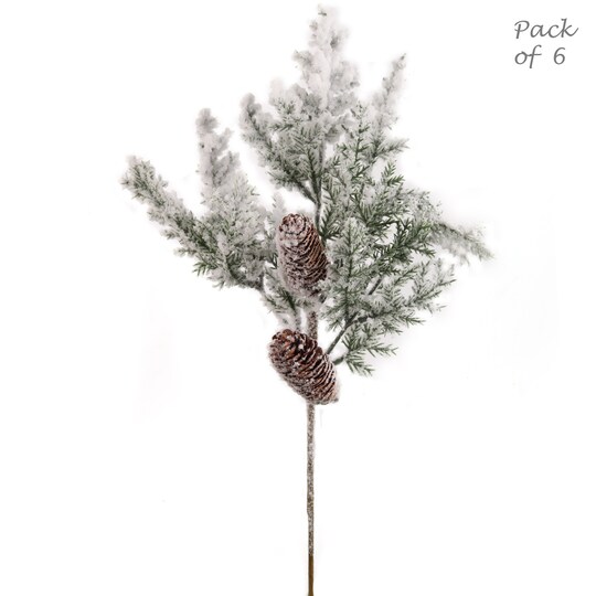 Create Your Winter Wonderland: 6-Piece Set of 20-Inch Snow Pine Picks with Cones | Festive Holiday Accents for Home and Office | Snowy Pine Branches Perfect for Stunning Seasonal Displays - 2024 Christmas Collection, Floral Home by Artificial Flowers